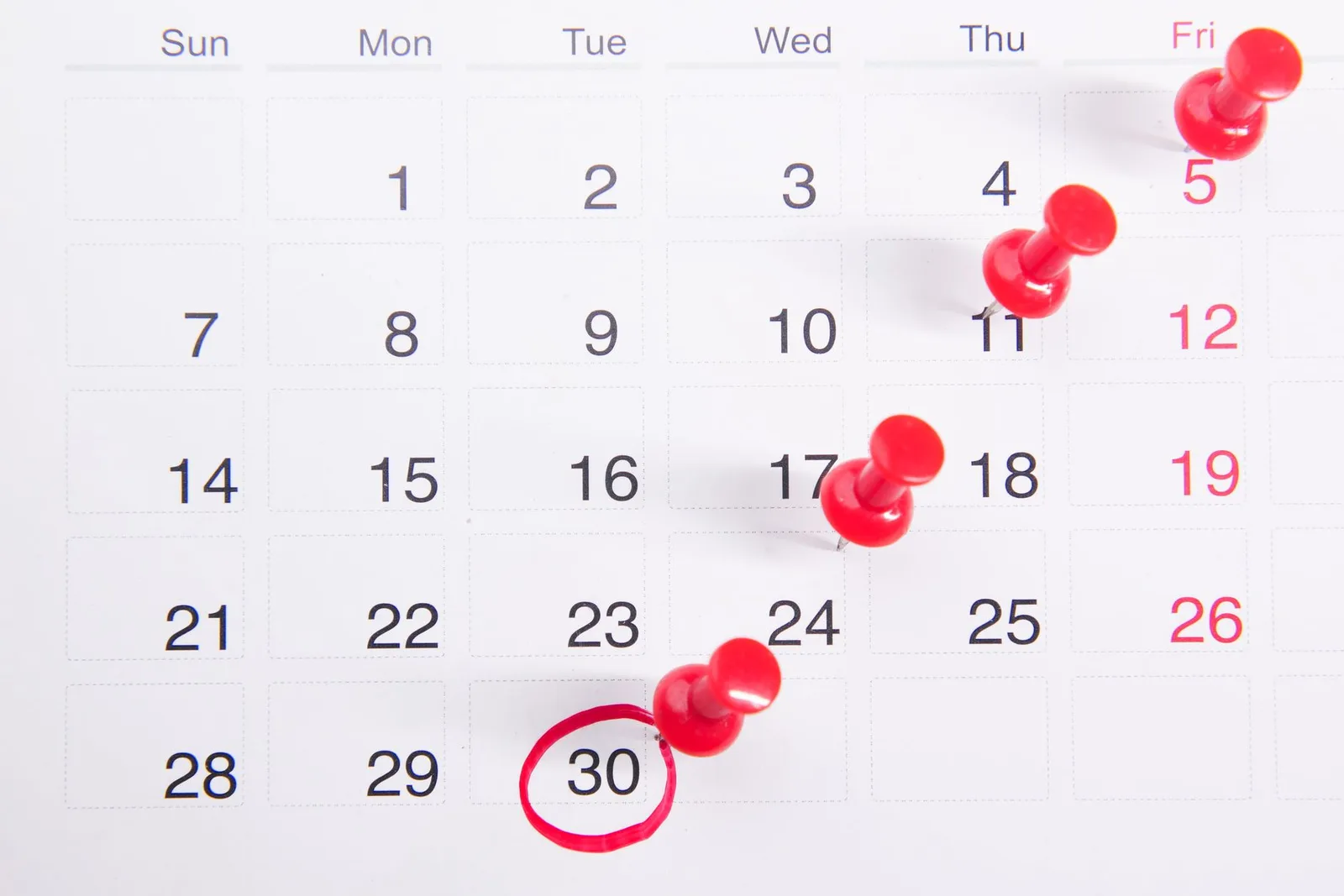 A calendar with appointment reminders set