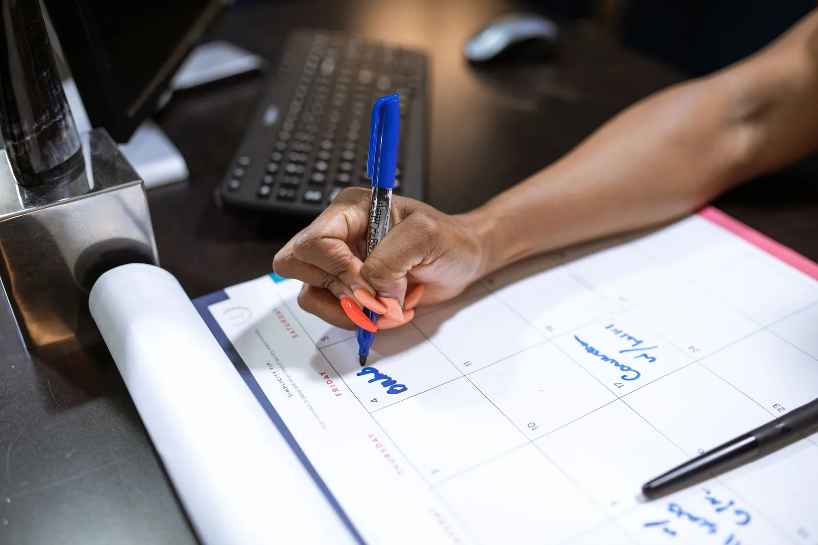 A calendar with appointment reminders set