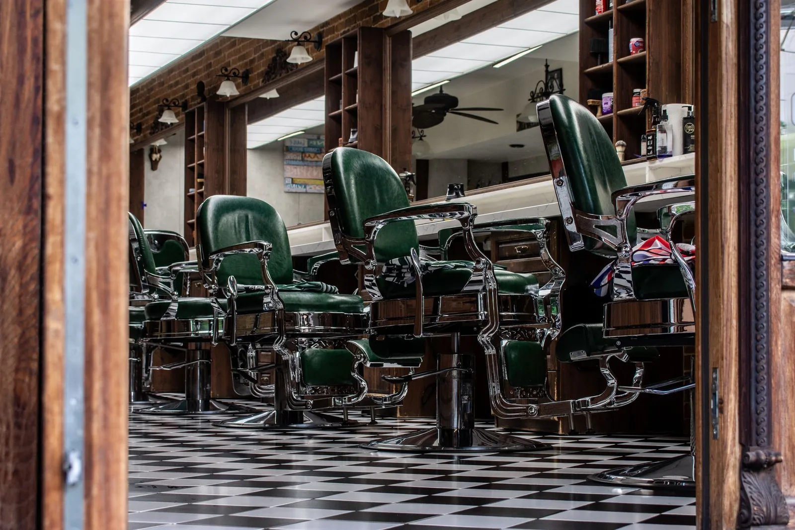Interior of a modern barbershop with clients