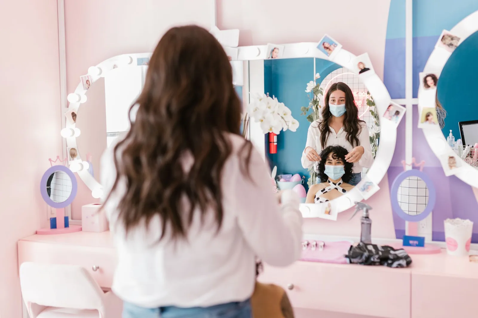 Interior of a modern beauty salon with clients