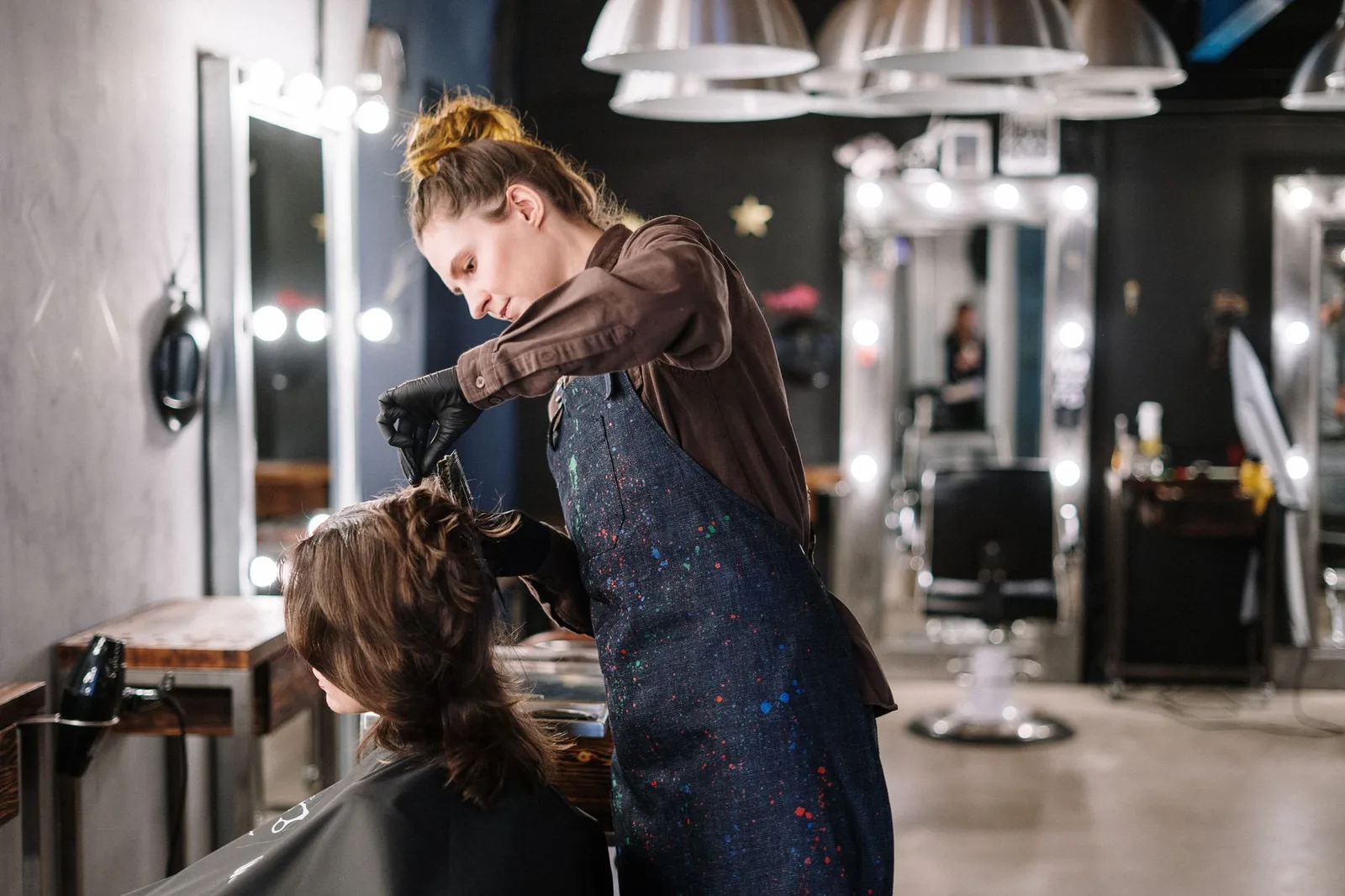 Modern hair salon interior with digital booking